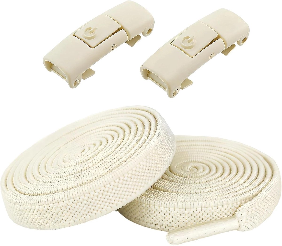 Schoenveters zonder strikken, 8 mm brede veters, elastisch, platte veters met 2 snelsluitgespen, beige elastische veters, voor sport- en vrijetijdsschoenen