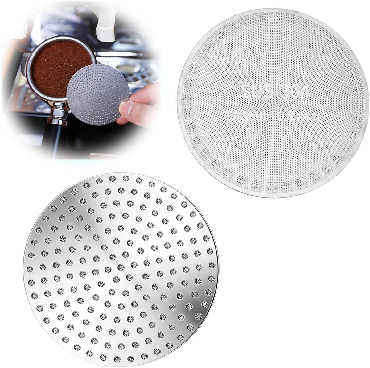 2 stuks espressozeef 58 mm van roestvrij staal, metalen puck screen, herbruikbaar, 0,8 mm, ultradun, koffiefilter voor uniforme extractie, Barista-accessoires compatibel met filterhouder 58 mm