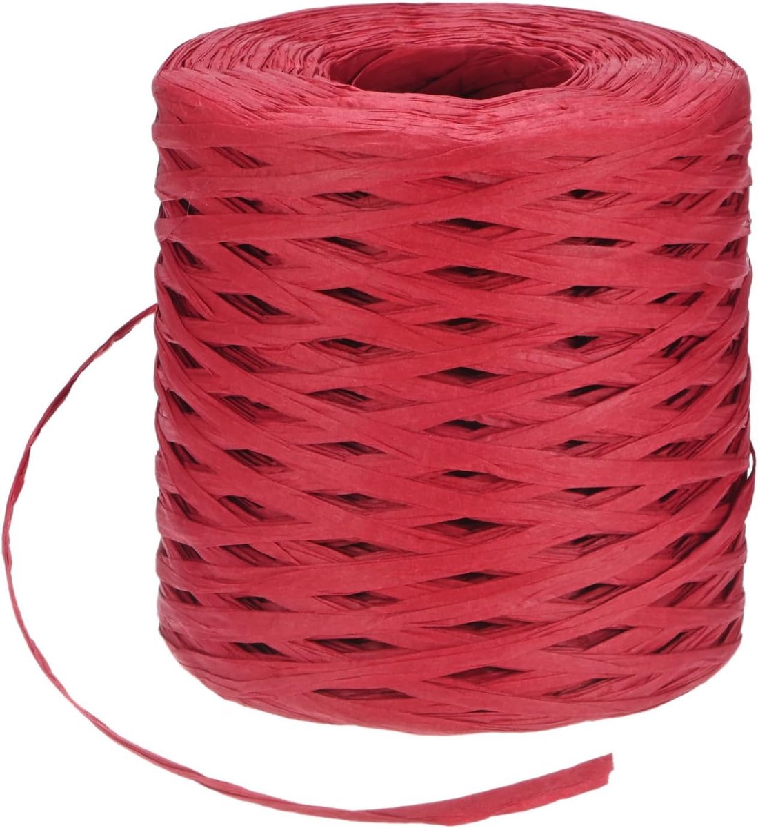 Raffia Garen om te haken, 5 mm, Raffia-papier, knutsellint, platte snaar voor geschenkverpakking/doe-het-zelf/zonnehoeden, tassen/vakantiedecoratie, inpakpapier touw [rood]