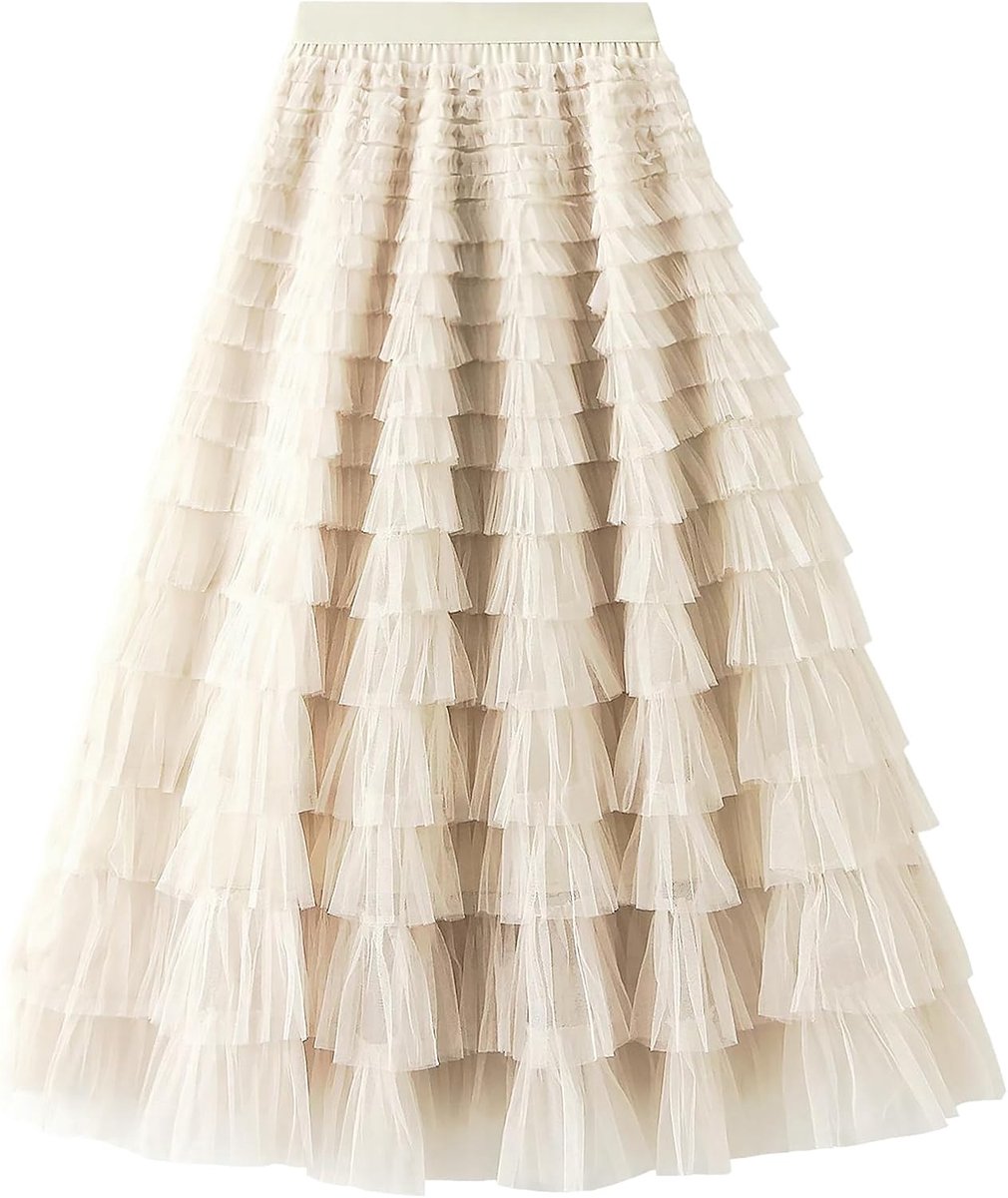 Lange tule rok voor meisjes, effen, comfortabele plooirok, kant, elastische taille, plissé, zomerrok, tule voor vrije tijd, school, strand, feest, dans, met zachte voering, 5-13 jaar/120-160 cm