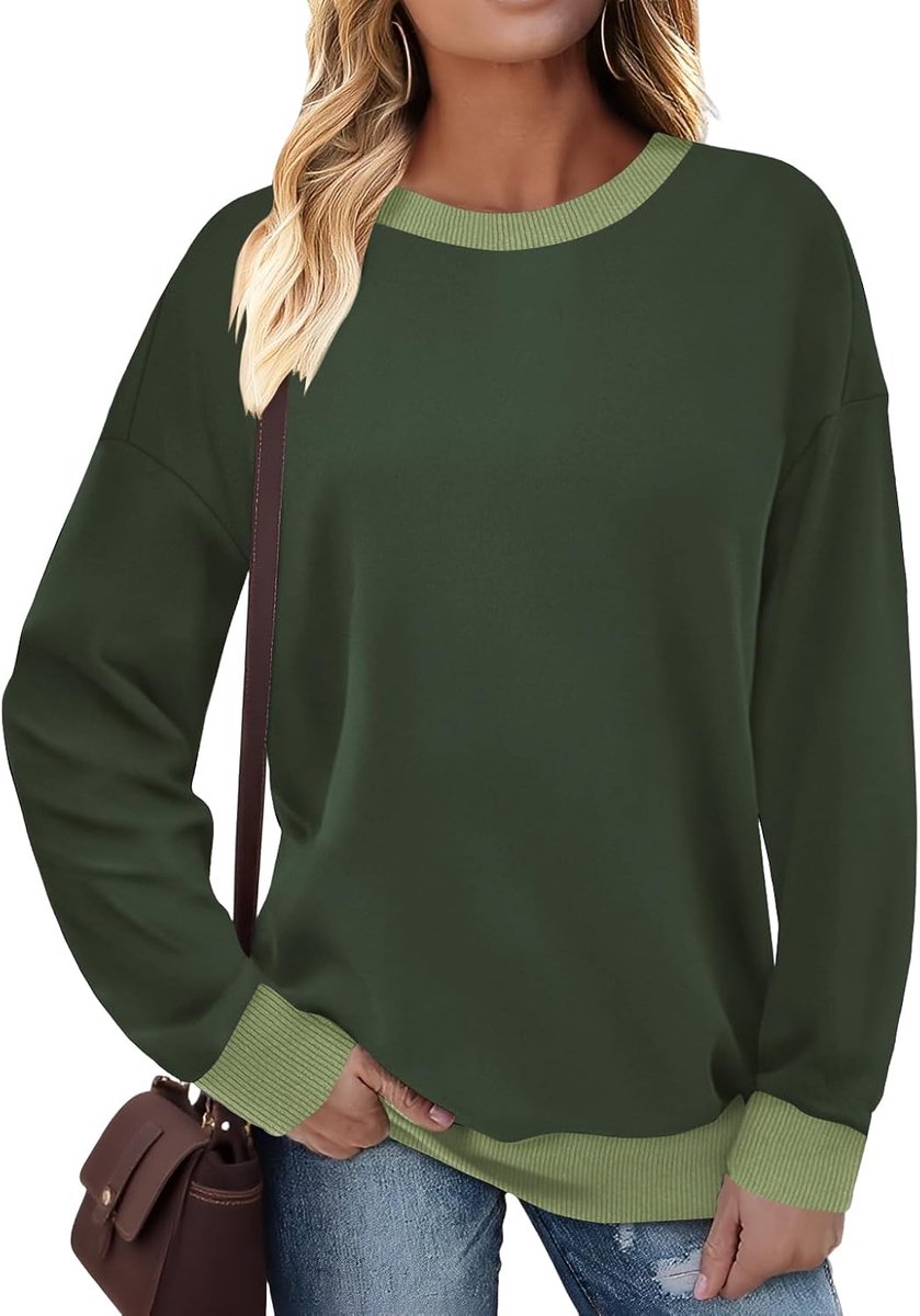 Trui dames sweatshirt lange mouwen ronde hals contrast lange mouwen