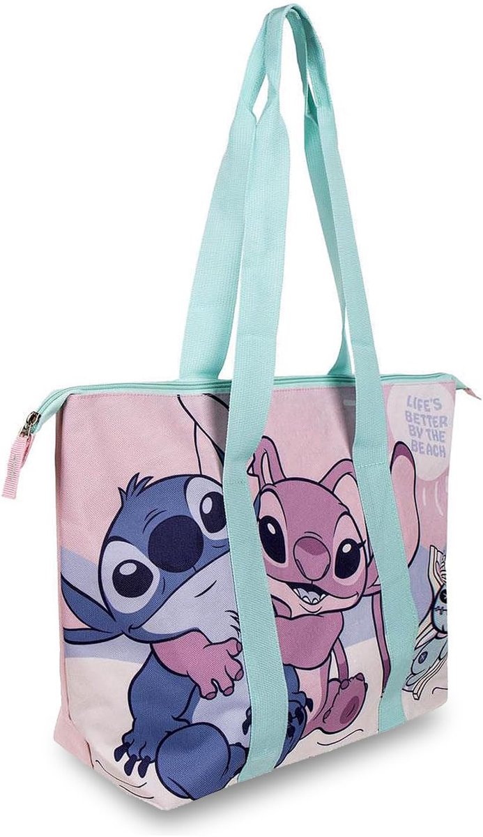 Boodschappentas voor meisjes, grote strandtasje, zwembad of reizen, licht ritssluiting, engel & Stitch-motief, zomeraccessoires voor kinderen