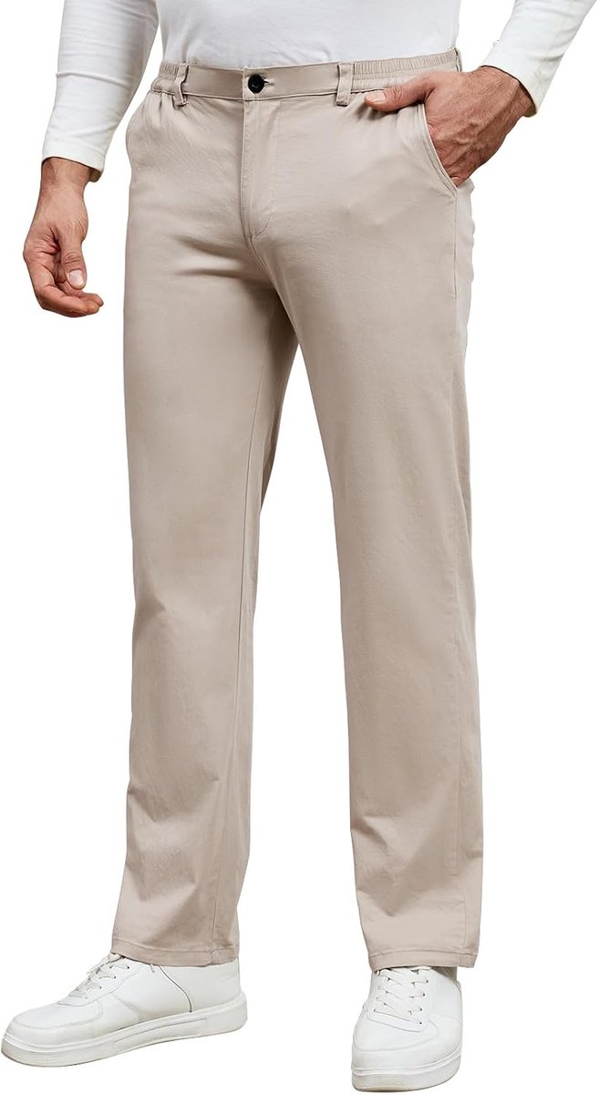 Chinobroek voor heren, katoen, vrijetijdsbroek, elastische taille, regular fit, sportbroek, herenbroek met zakken