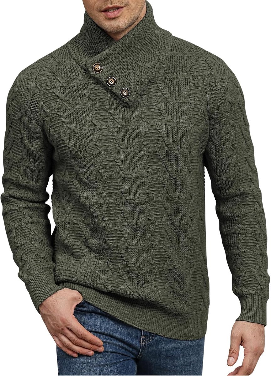 Herentrui met lange mouwen, gebreide trui, vrije tijd, rolkraag, sweater met vlechtpatroon, top, herfst, winter