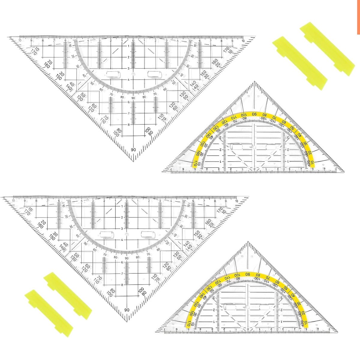 Prota 4 stuks geodriehoek met handvat, flexibele geodriehoek, groot, geometriedriehoek, kunststof, geometriedriehoek, geometriedriehoek met handvat, voor studenten, kantoor, ontwerpers, schilderkunst
