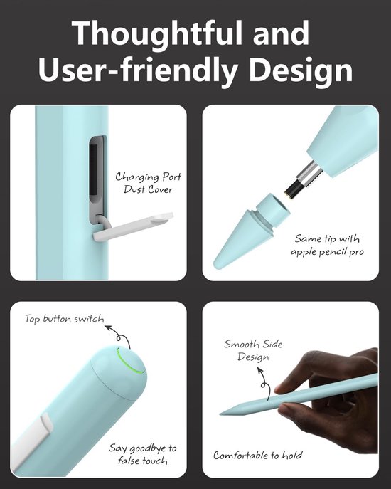 IPencil Pro voor iPad (2018-2024), Stylus Pen met Snel Opladen, Palm Rejection, Potlood 2e generatie voor iPad Pro M4/Air M2, iPad/iPad Pro/iPad Mini/iPad Air (blauw) — afbeelding 4