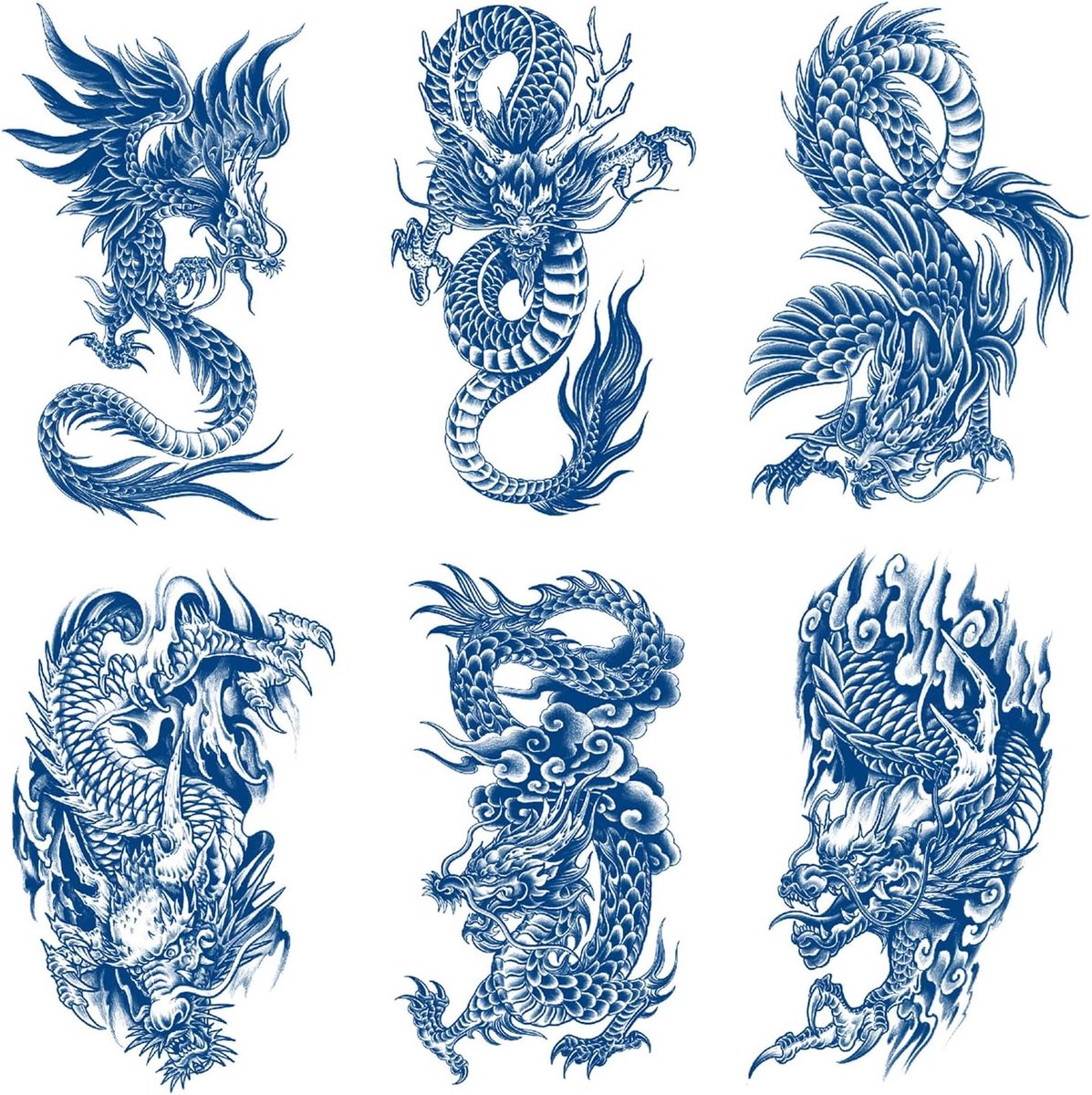 Tijdelijke Draken Tatoeages, Draak Tatoeages, Blauw Dragon Tattoos Volwassen, Mannen Tattoos Dragon, voor Halloween, Cosplay, Feest, Pasen, muziekfestivals, Langdurig