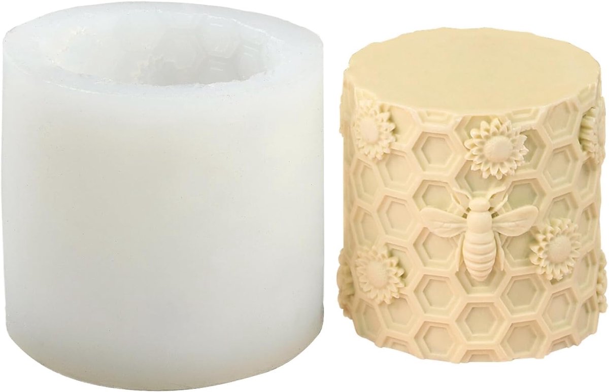 Zonnebloem met bijen pijler kaars mallen, honingraat siliconen mal geurende aromatherapie kaars maken mal 3D hars epoxy gietmallen voor doe-het-zelf wax zeep ambachten gips bruiloft
