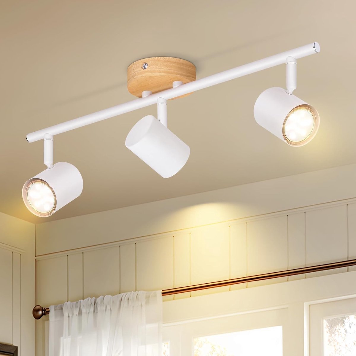 Plafondspot 3 licht LED vintage GU10 hout wit