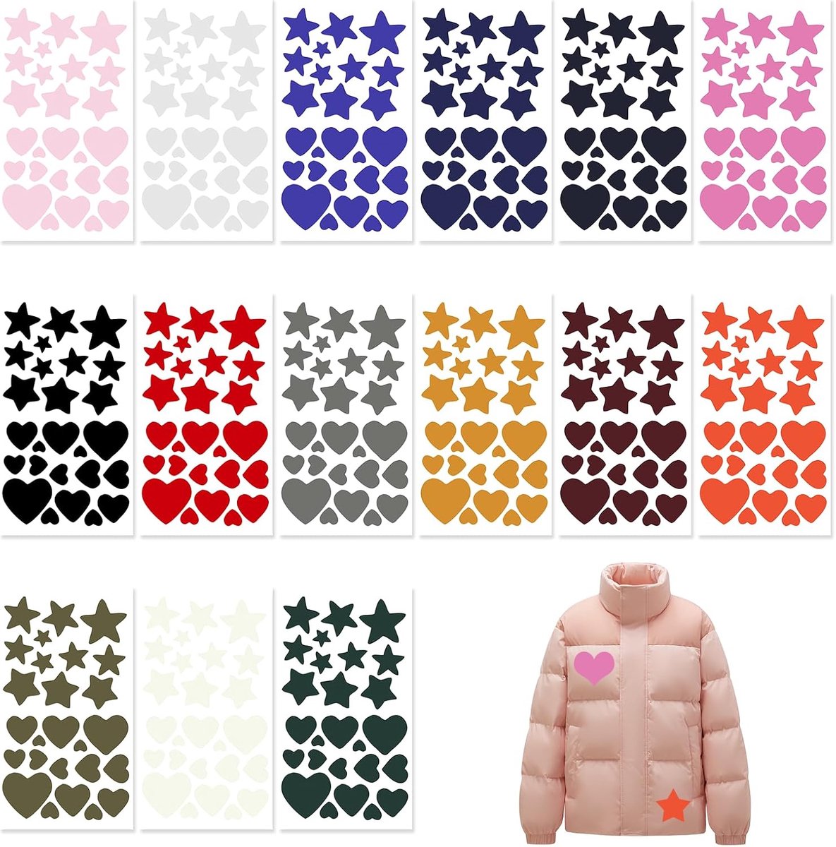 15 stuks zelfklevende reparatiepleisters, zelfklevende stof en patches voor donsjack, universele donsjack, reparatieset, waterdicht, in 15 kleuren, voor kleding, outdoor