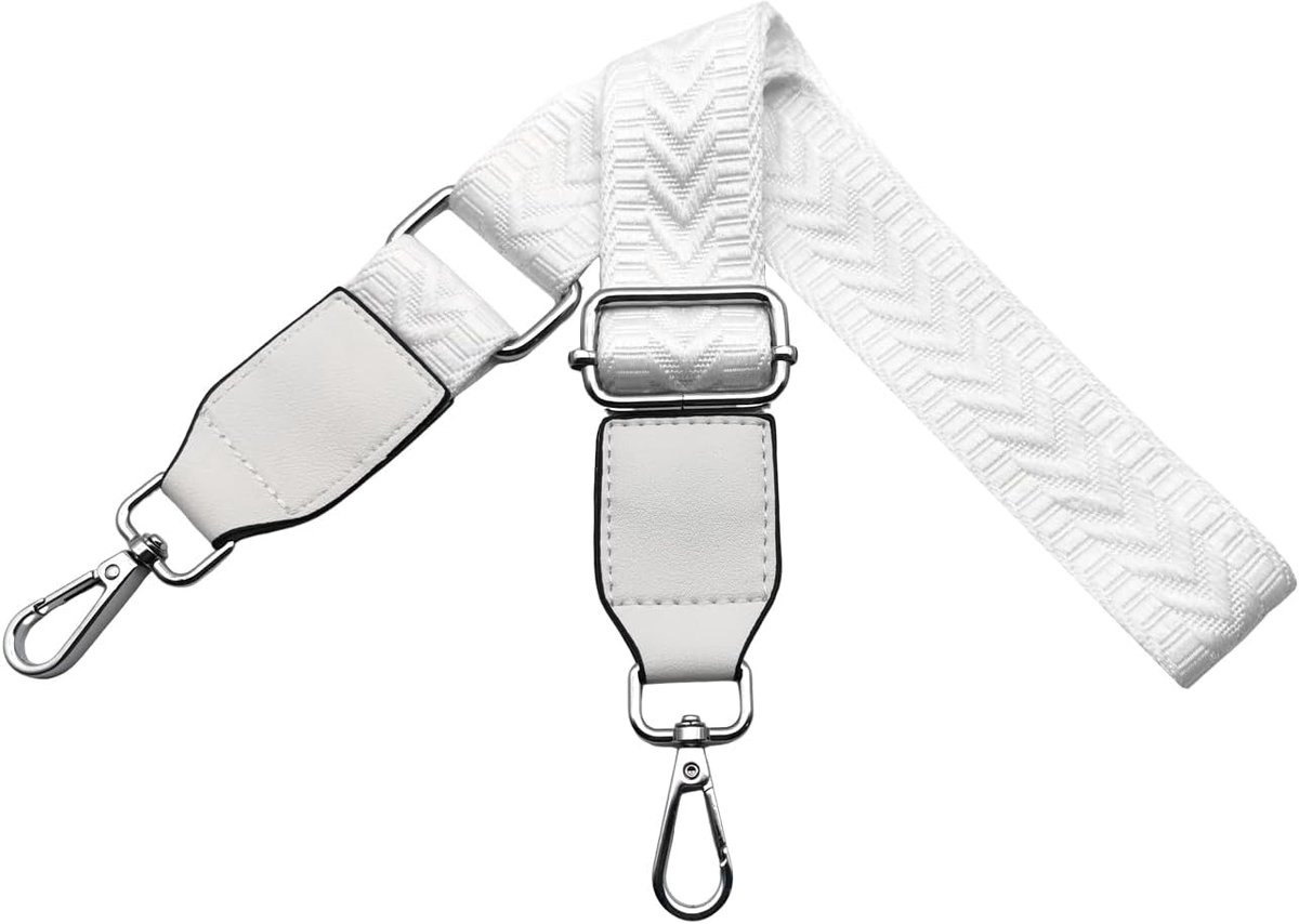 Schouderriem voor handtas, banaan, dames, verstelbaar, tasriemen met karabijnhaak, zilver, 3,8 cm, breed, riem met leer, voor crossbody doe-het-zelf, accessoires, wit, U2-26