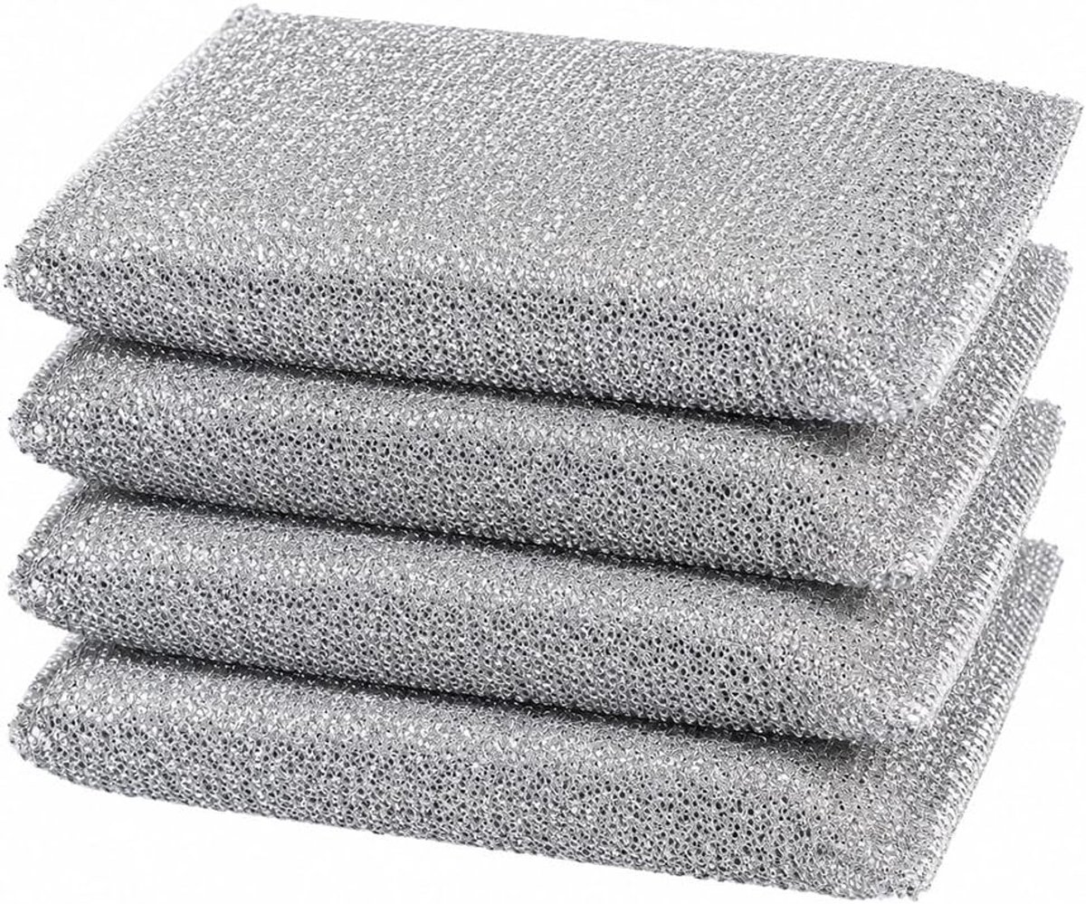 Sponzen voor de keuken, 4 stuks, zilver, 12,5 x 8 x 1,8 cm, van lurex voor pannen, potten, glaskeramische platen