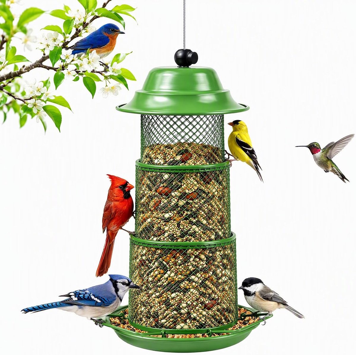 Vogelvoederhuis om op te hangen, metalen vogelhuisje weerbestendig met dak