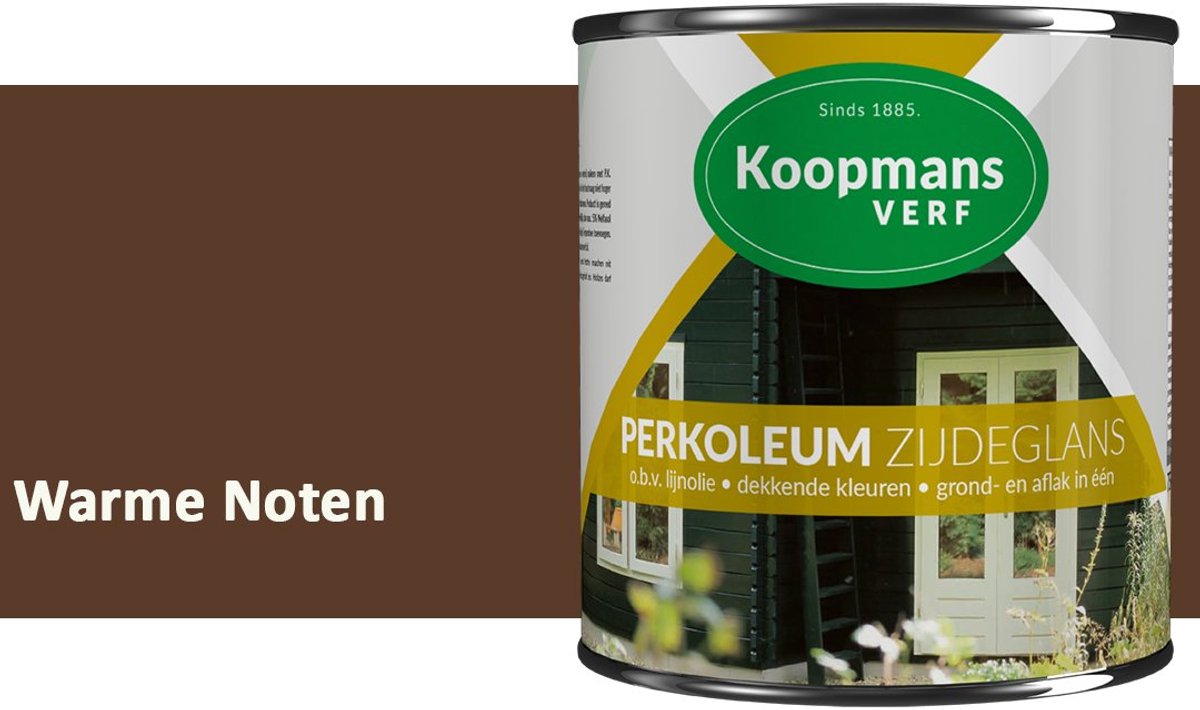 Koopmans Perkoleum Zijdeglans Dekkend – Houtverf Buiten – Dekkende Beits voor Schutting & Gevel – Elastisch & Weerbestendig – 750 ml – Warme Noten