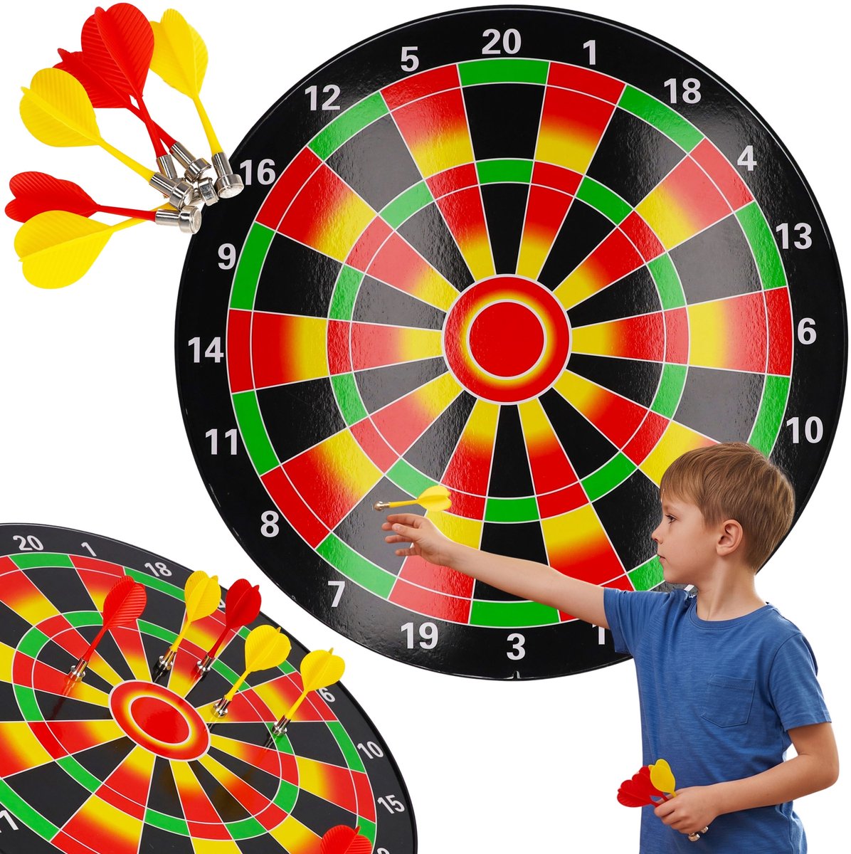 DART Bord met MAGNETISCHE pijlen, behendigheidsspel DARTEN, VEILIG 40cm 3+