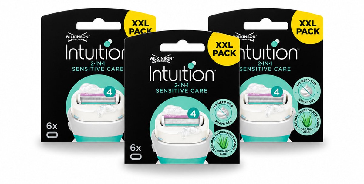 3 x Wilkinson Intuition - Navulmesjes - 2 in 1 Sensitive Care - Voor Gevoelige Huid - 6 mesjes - Bulkverpakking - 3 stuks