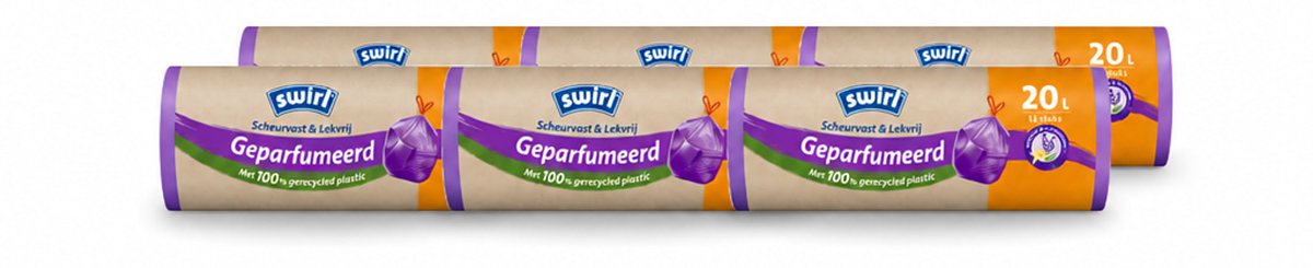 6 x Swirl – Pedaalemmerzakken – Trekband Geparfumeerd – 20 L – 12 zakken - Voordeelverpakking - 6 stuks