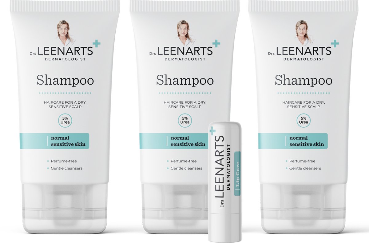 Drs Leenarts Shampoo – Droge & Gevoelige Hoofdhuid – Parfumvrij – 3x 150 ml met lipbalm
