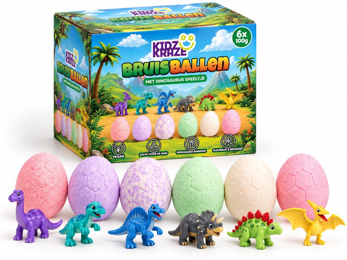 KidzKraze® Bruisballen Kind Dino - Bath Bombs - Badbom - Badbruisballen - Badschuim Kinderen - Badproducten - Badballen