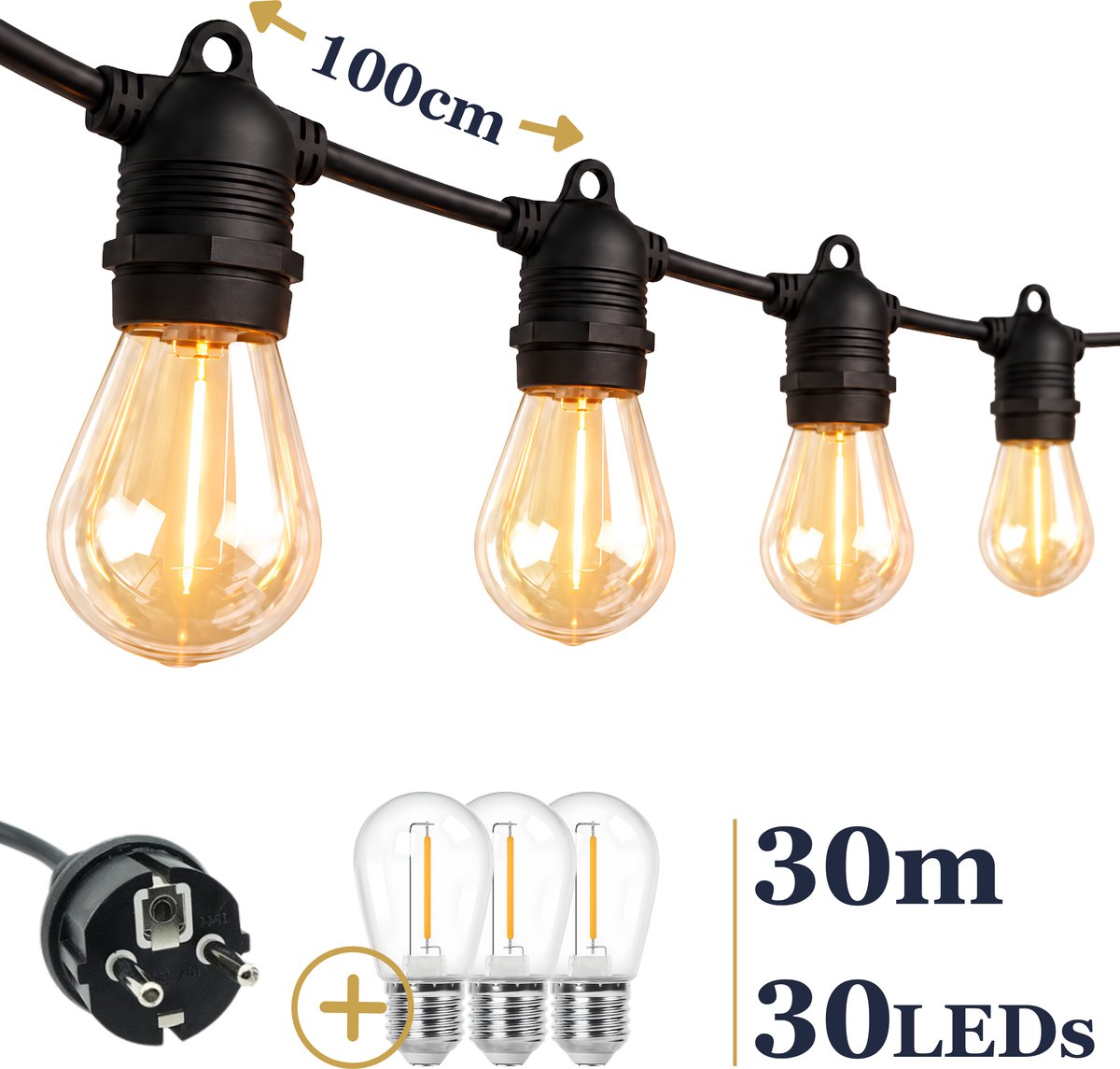 Odaily S14 Lichtsnoer 30m - 30 LEDs - IP65 Waterdicht - Warm Wit Licht - Premium Kwaliteit