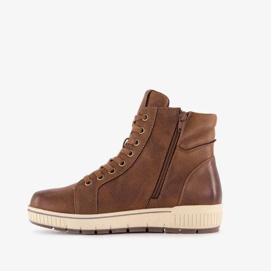 Bruine leren hoge sneaker met rits en veters