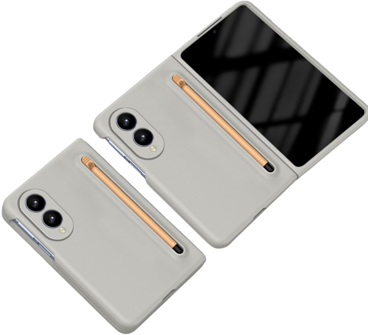 Casety Geschikt voor Samsung Galaxy Z Fold 8 backcover hoes met Stylus & screenprotector - Lichtgrijs
