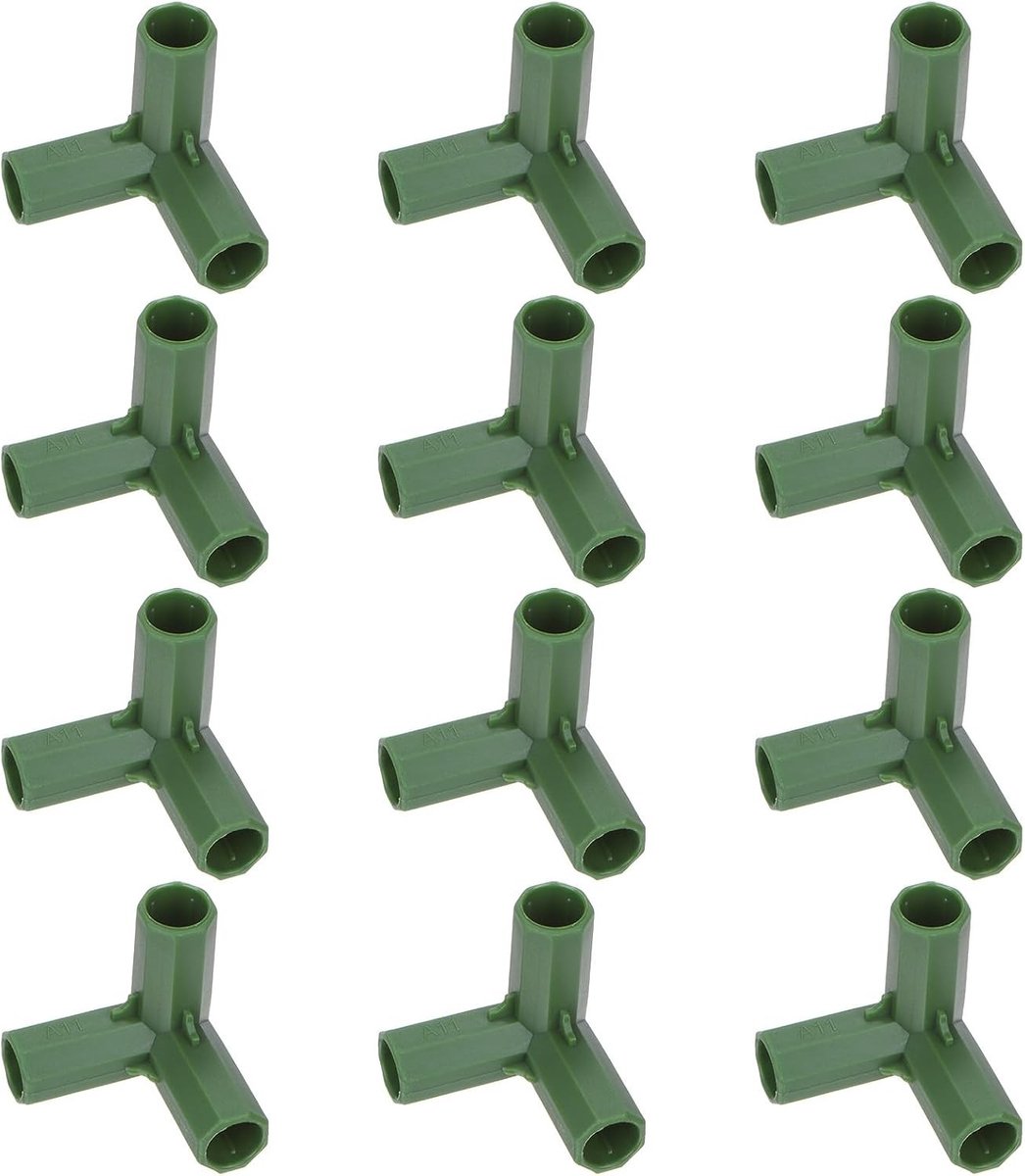 12 Stuks 11mm Kassenframe Bouwconnectoren, 3-Weg Hoekverbinder voor Druivenpergola, Schaduwdoek en Tuinplanten Steunen, Kassenaccessoires voor Tuinieren