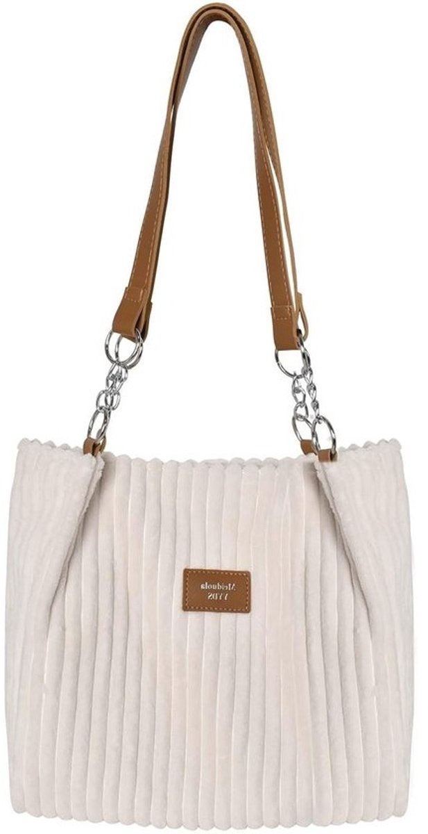 Dames casual shoppingbag - Corduroy handtas - Beige - Ideaal voor dagelijks gebruik - ShopVlot