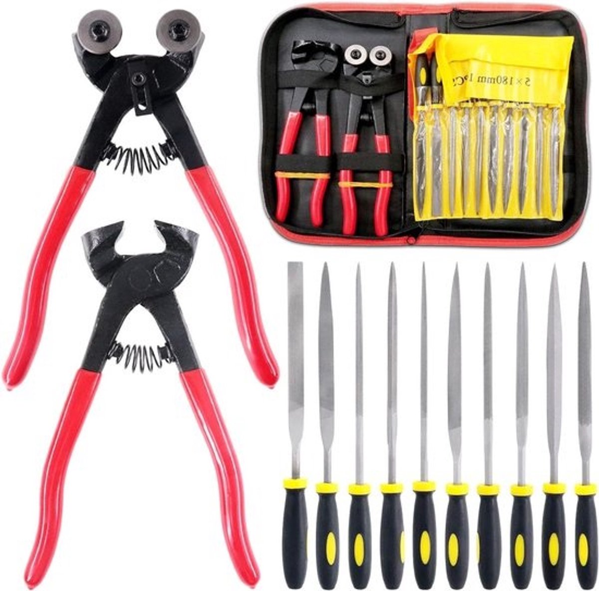 12-delige mozaïektoolset met naaldvijlen van gehard staal - voor DIY-mozaïekknippers en kunstprojecten