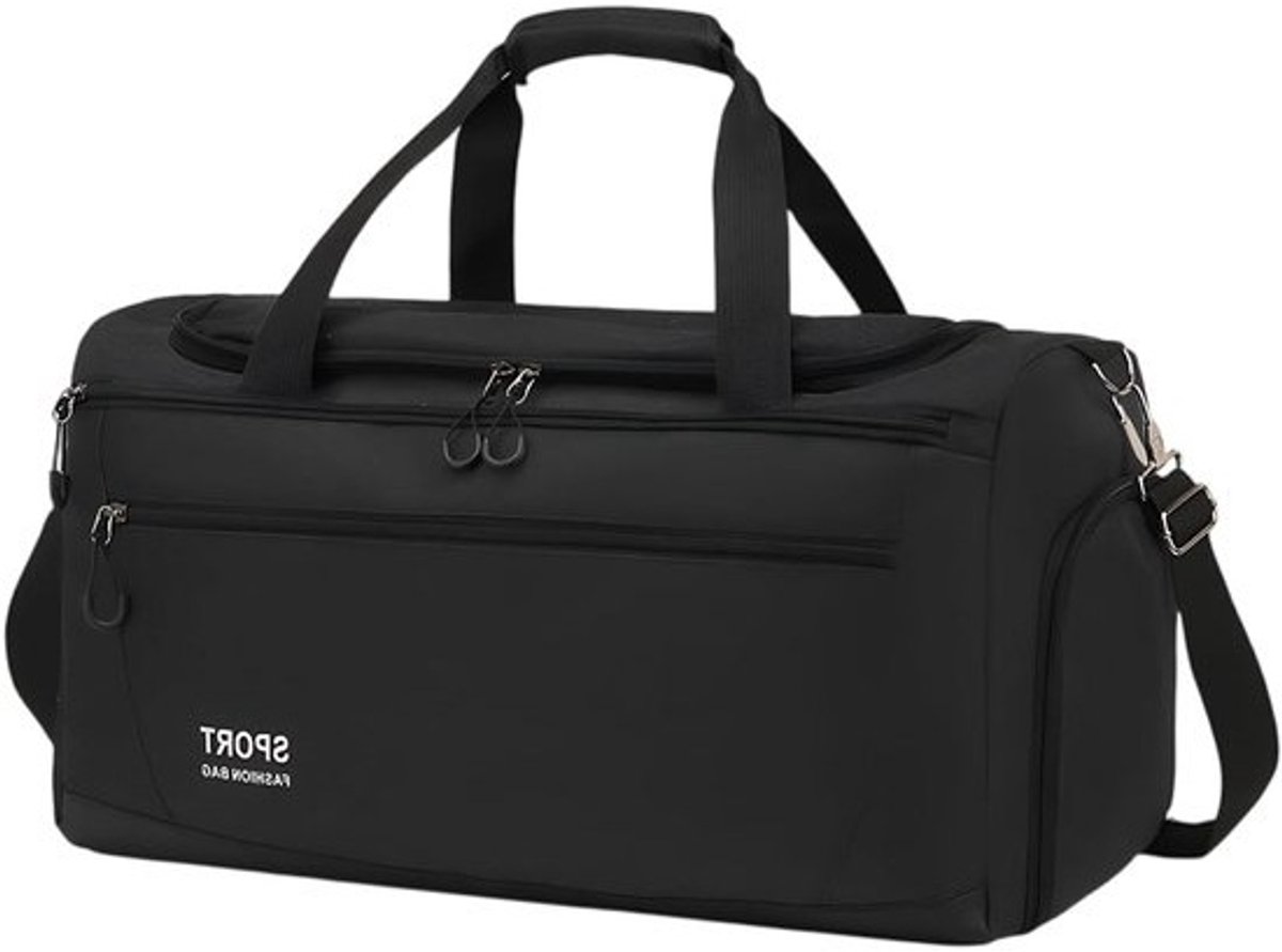 SnelShoppen - Grote sporttas met schoencompartiment, duurzame reistas - fitness, camping, vakantie, zwart 51x25x29 cm