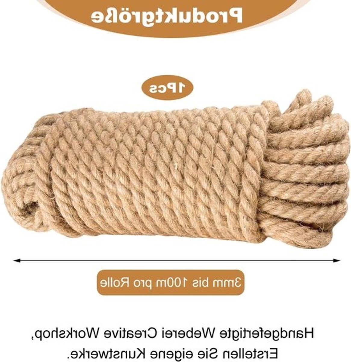 Henneptouw 10 mm x 10 m voor decoratie, kunsthandwerk, tuinprojecten en kattenkrabbers, veelzijdig en duurzaam touw voor verpakking en binding