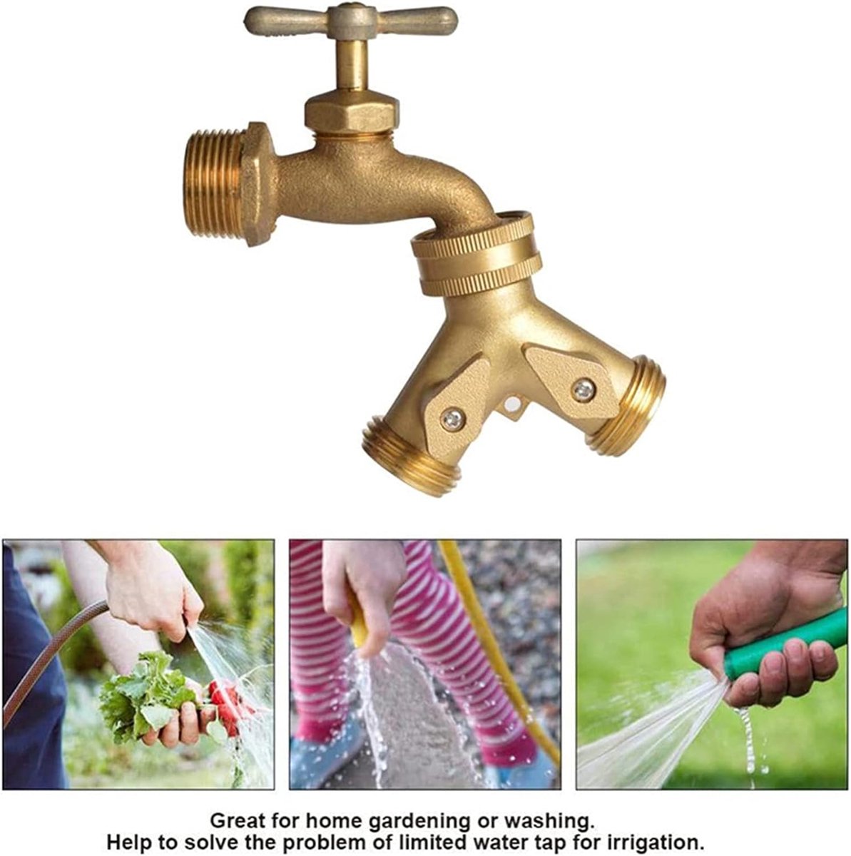 2 Manier Messing Tap Y Dubbelkanaals water Tuin Slang Splitter Fitting Standaard Draad 3/4 "Y Connectoren met Individuele Aan-Uit Kleppen Outdoor keuken bidirectionele Y Slang Connector Tuin Tap