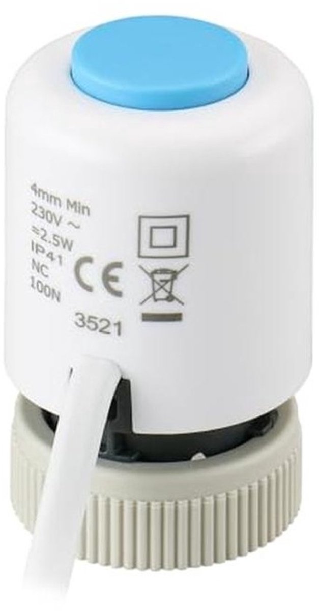 Thermo-elektrische actuator voor vloerverwarming, M30 x 1,5 draad, AC230V normaal gesloten
