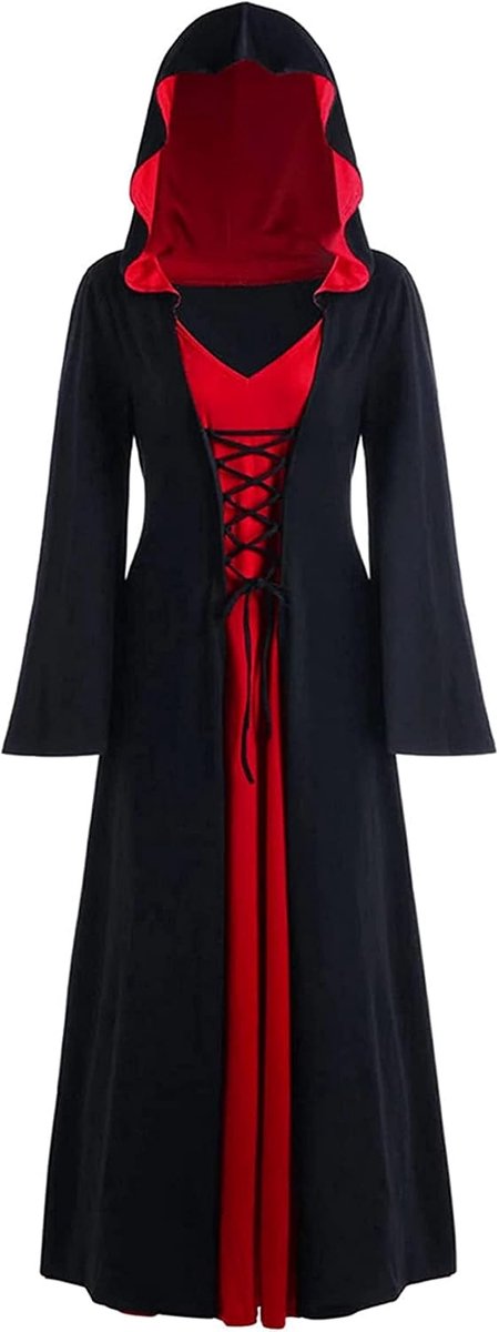Heksenjurk, Halloween vampierkostuum voor dames, grote maten, renaissancekostuum voor dames, middeleeuwse jurk (zwart, M)