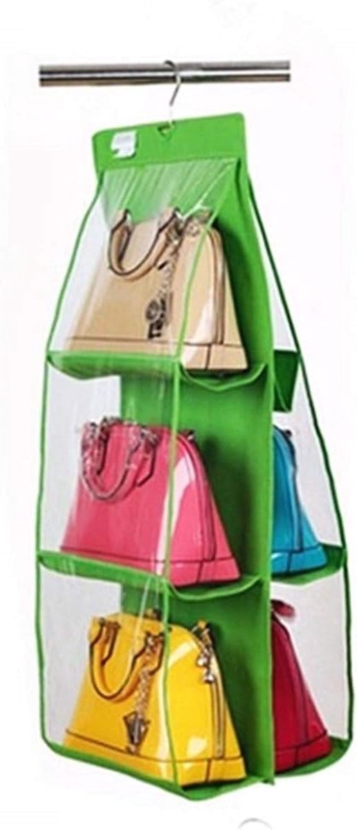 Garderobe organizer - handtas hanger - 6 compartimenten - gezien op TV - groene kleur - Kerst en idee