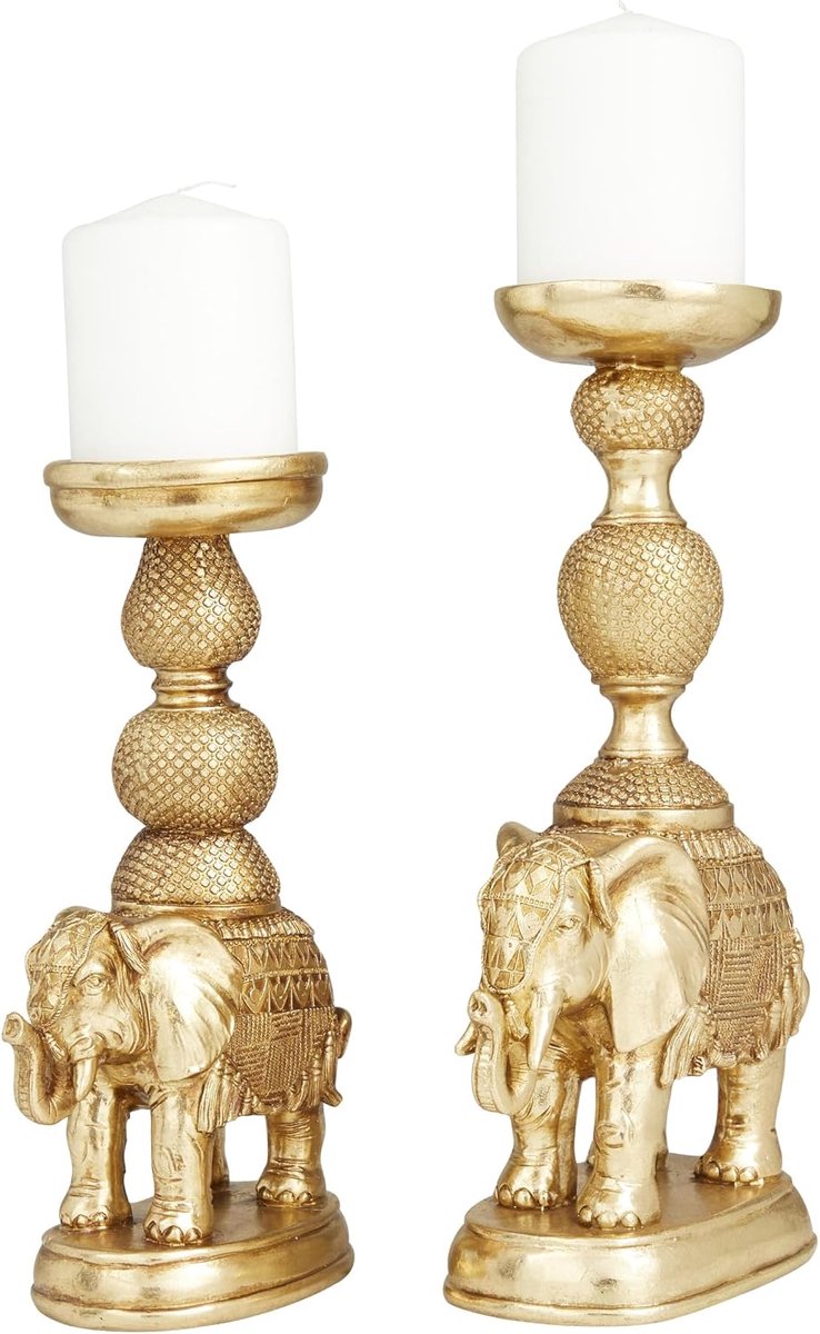 79 Polystone olifant kaarsenhouder, set van 2 13", 11"H, goud