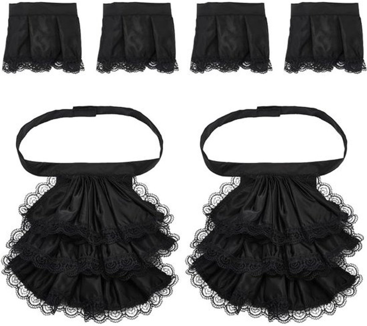 Unisex kanten jabot kraag en manchetten set, Victoriaanse ruches halskraag met overmouwen voor Halloween, steampunk en piraat kostuum accessoires