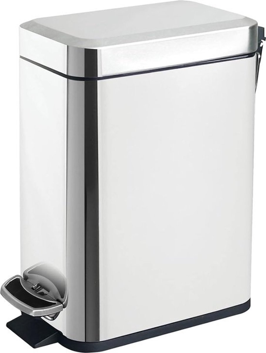 Vuilnisemmer voor badkamer, 5 l, rechthoekige pedaalemmer met deksel, vuilnisemmer van roestvrij staal, slanke vuilnisemmer met binnenemmer, afvalbak voor badkamer, slaapkamer, werkkamer