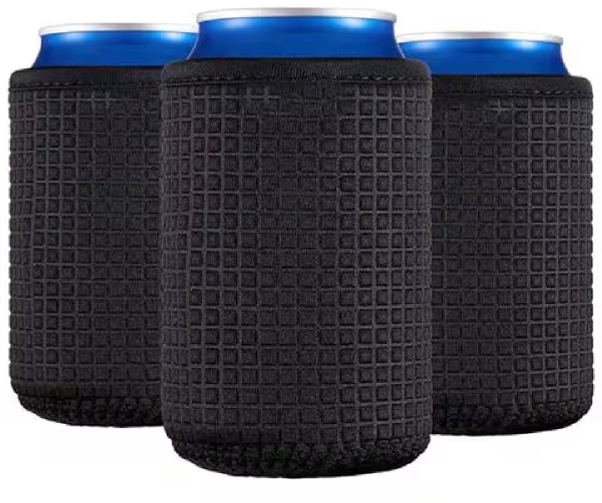 Vierdelige set neopreen blikhoezen - Geïsoleerde hoezen voor cola-/bierblikjes van 330 ml - Zwart