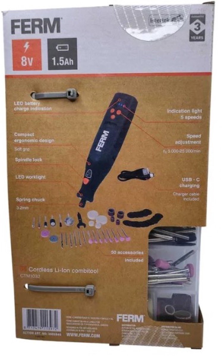 FERM 8V Accu Multitool – 50-delige Accessoireset – Draadloos – Variabel Toerental – USB Oplaadbaar – Inclusief Opbergkoffer thumbnail 2