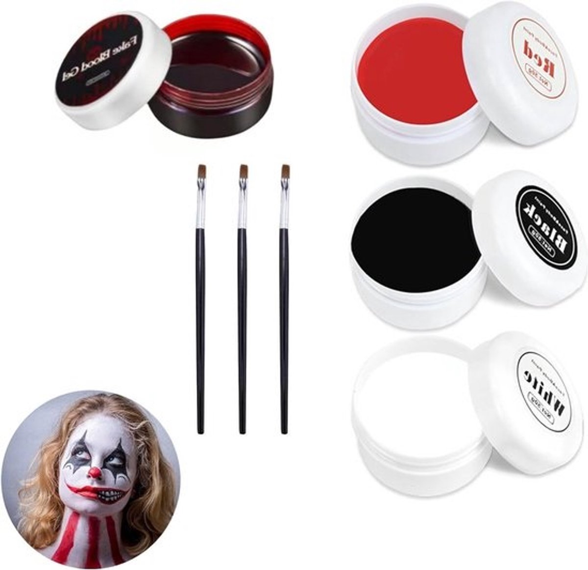 Halloweenmake-upset met nepbloed en 3 kleuren gezichtsverf voor zombie- en vampiercosplayfeest