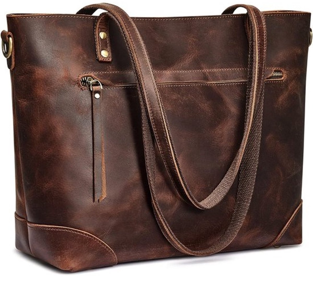 Dames schoudertas van echt leer - Vintage 3-way - Laptop-, reis- en werkhandtas met messengerfunctie