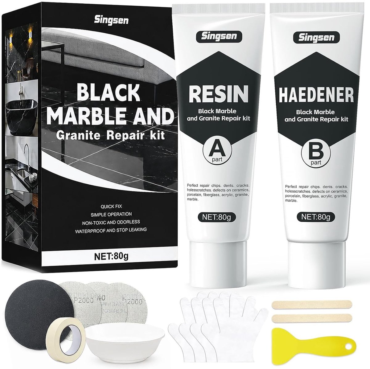 Emaille reparatieset - Zwart - Reparatieset voor tegels en natuursteen - Duurzaam en veelzijdig - Voor keuken en badkamer