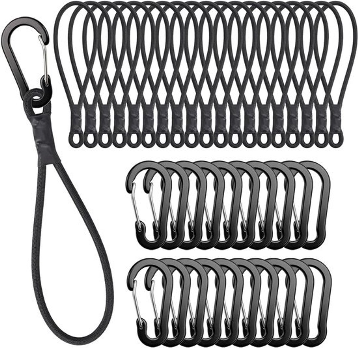 Elastische bungeekoorden met haken - 20 stuks korte bungee-touwen van 30 cm voor camping, tenten en luifels