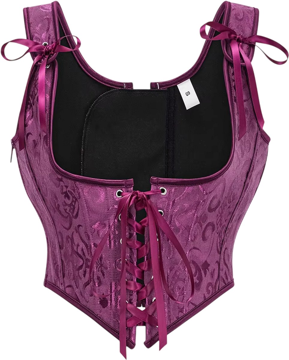 Paarse Korset Dames – Gotische Bustier Beugelbeha met Vetering, Taille Cincher, Corrigerende Top, Victoriaanse Cropped Top - Maat S