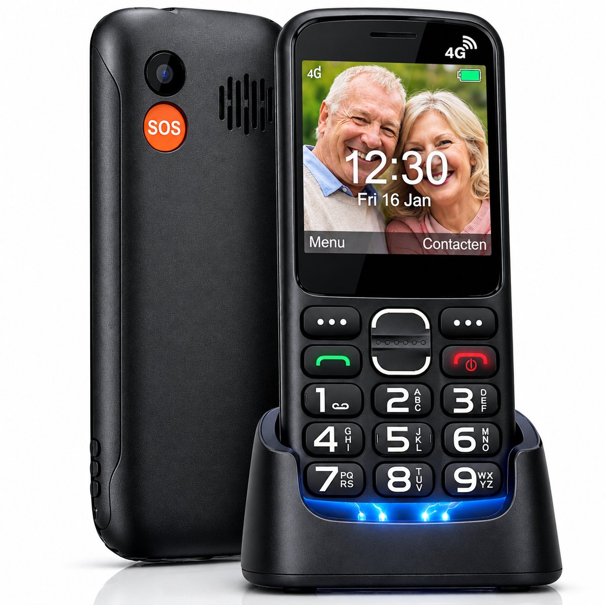 Qomfort Senioren Telefoon - Mobiele GSM Voor Ouderen - Grote Toetsen - SOS-Knop - 4G - Simlockvrij