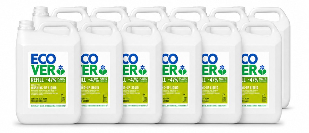 12 x Ecover - Afwasmiddel - Citroen & Aloë Vera - 5 liter - Voordeelverpakking - 12 stuks