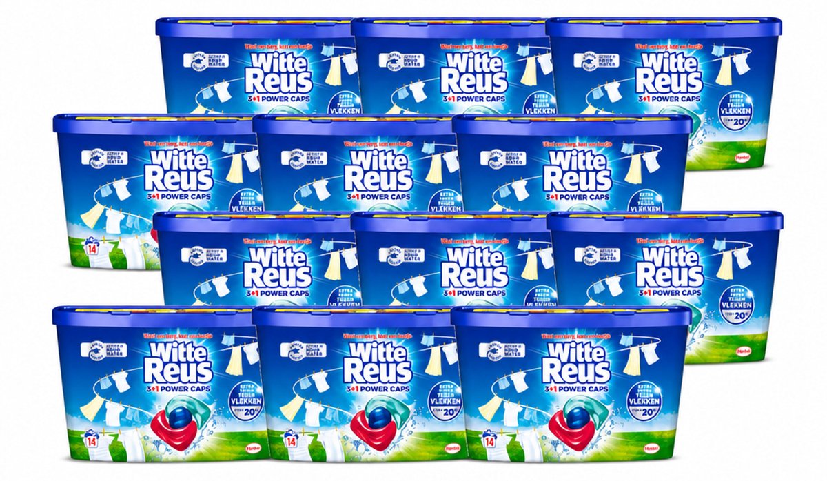 12 x Witte Reus - Wasmiddel - Power Caps 3+1 - 14 Capsules - Voordeelverpakking - 12 stuks