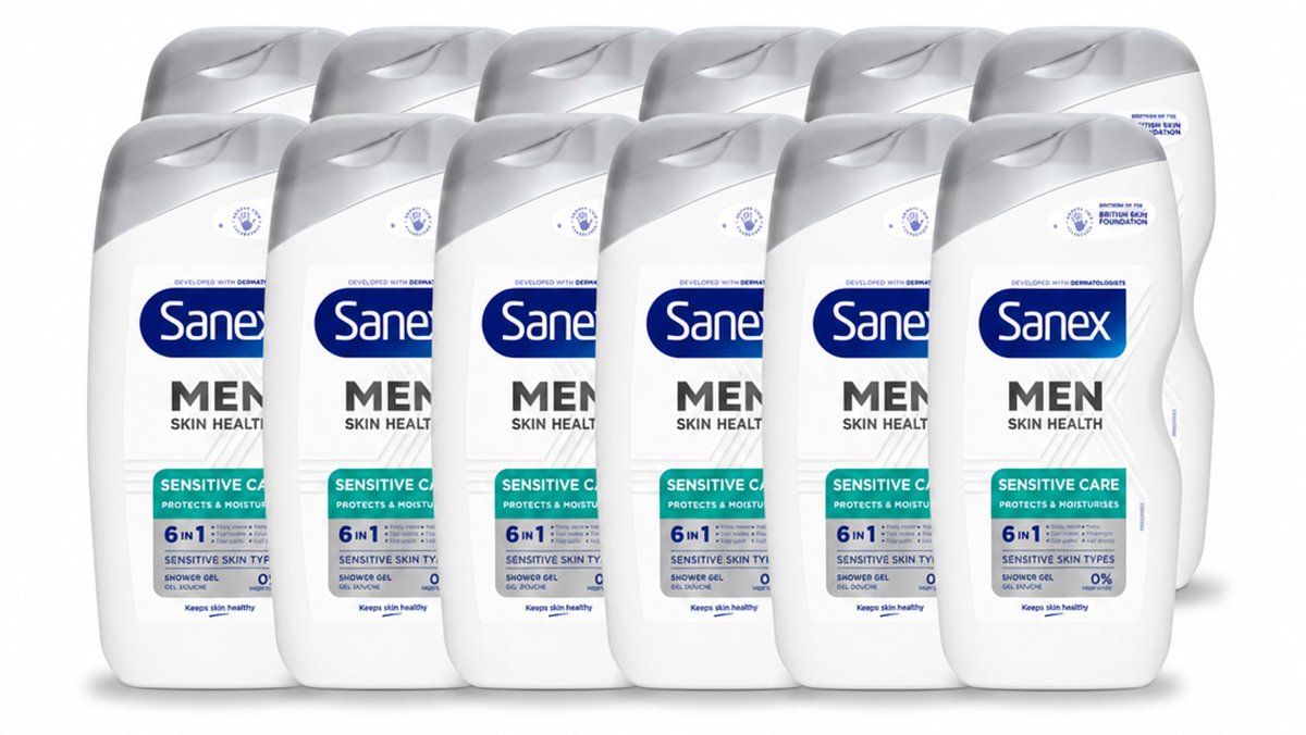12 x Sanex – Douchegel – Men Sensitive – 400 ml - Voordeelverpakking - 12 stuks