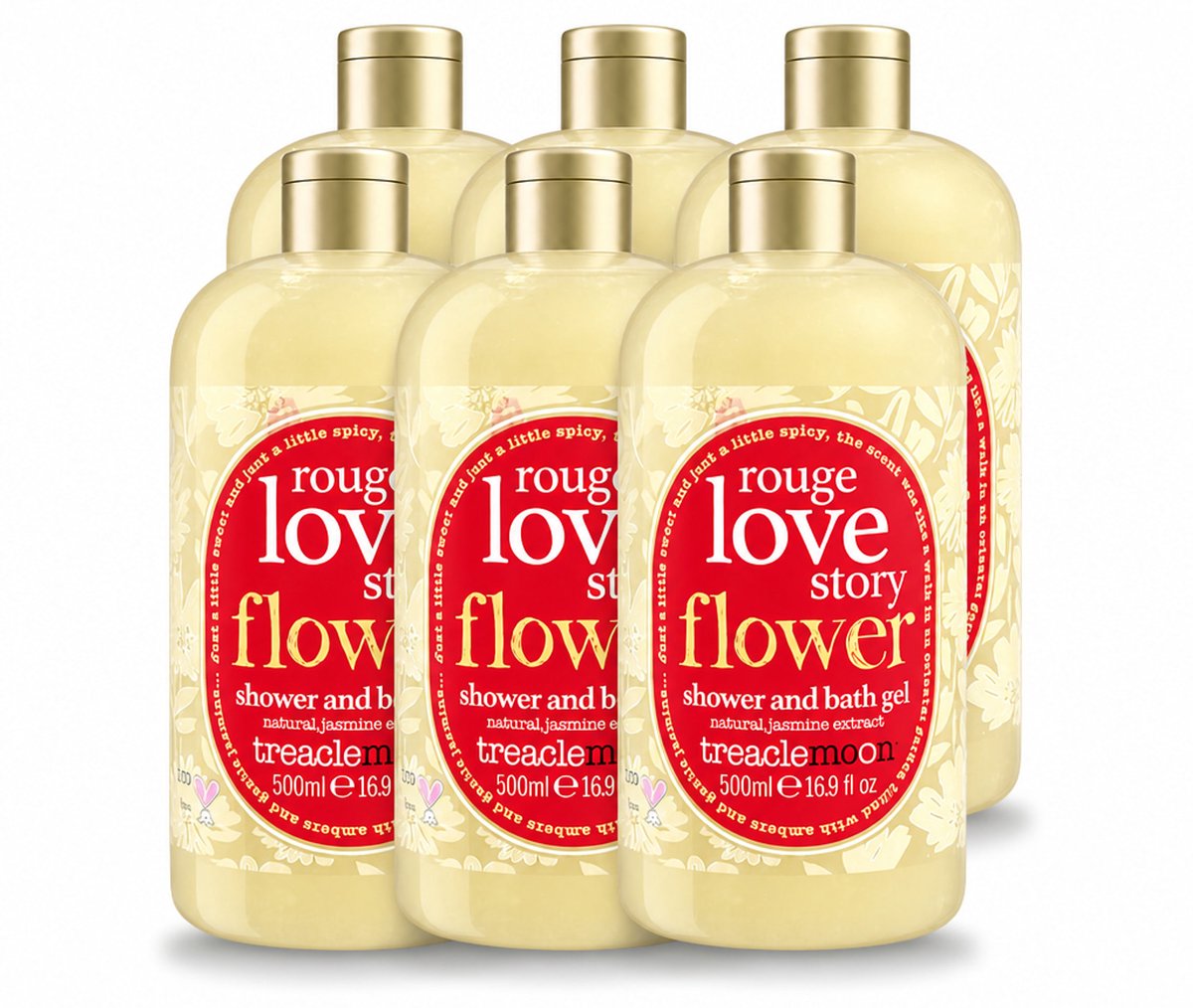 6 x Treaclemoon – Bad- & Douchegel – Rouge Love Story – 500 ml - Voordeelverpakking - 6 stuks